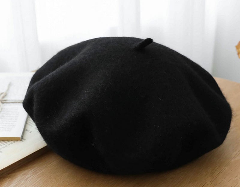 Brcus Kids Girls French Beret Hat Artist Hat Solid Warm Beanie Cap Winter Autumn (Black, 1) - Image 2